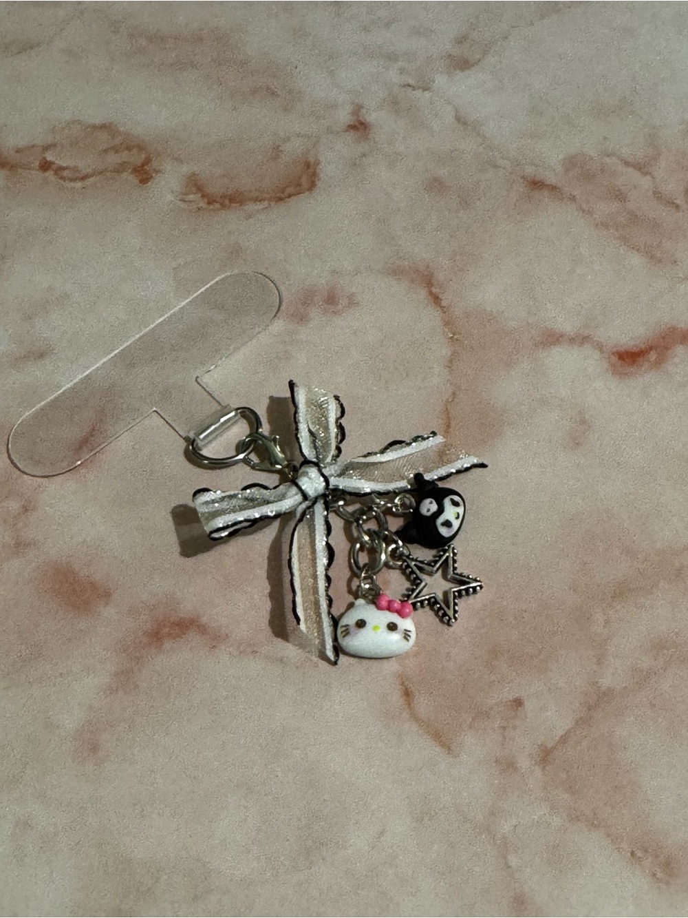 Cell Phone Jewelry White Ribbon with Hello Kitty & Star Charms